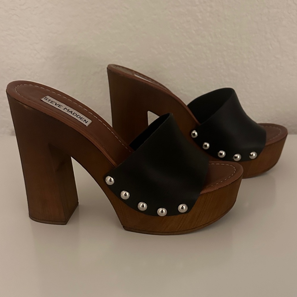 Steve Madden Black and Brown Studded Mules